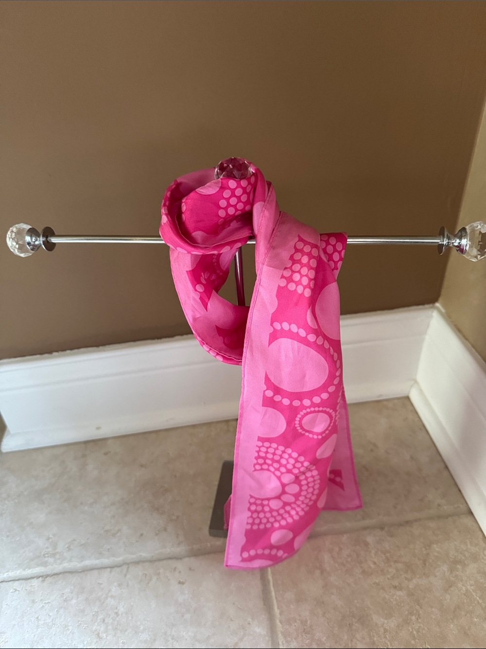 Thirty One Bright Pink Circle Print Hair / Purse Scarf